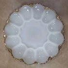 Vintage 10" White Milk Glass Gold Trim Deviled Egg Serving  Dish for Eggs G-2