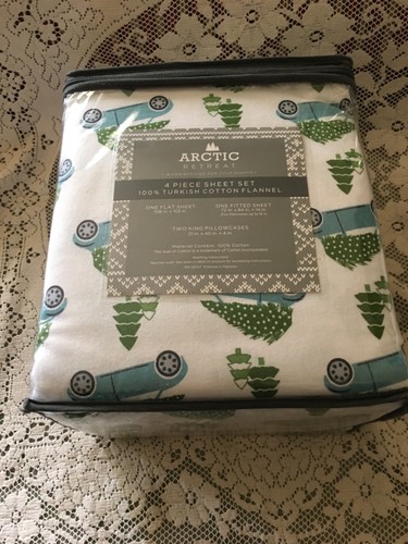 New Arctic Retreat Holiday 4-Pc CAL KING 100% Turkish Cotton Flannel Sheet Set - Picture 3 of 5