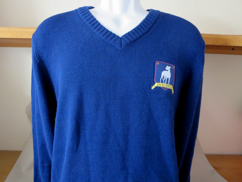 Neu Ted Lasso TV-Serie AFC Richmond Patch Herren blau Strickpullover V-Ausschnitt Medium