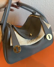 HERMES Lindy 26 Shoulder hand Bag C Taurillon Clemence Etain GHW Used