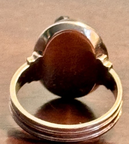 Antique 14K Rose Gold Cameo Ring Roman Warrior Intaglio Glass Size 7 - Picture 6 of 7