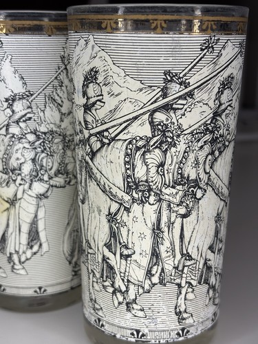VTG 50s Cera Glass High Ball Tumblers Set of 5 Camelot Knights MCM 22K Gold Trim - Picture 7 of 9