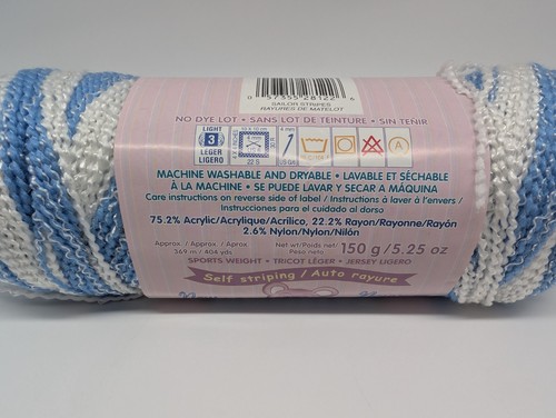 BERNAT Baby Blanket Sweet Stripes 2 Skeins Yarn Sailor Stripes Blue White 404 Yd - Picture 5 of 9