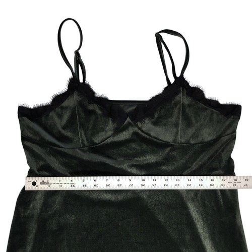 Womens Green Velour Velvet Babydoll Slip Dress Size XL Black Eyelash Lace Trim - Picture 13 of 16