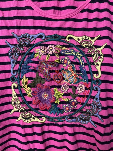 JW Los Angeles Damen rosa Blumen bestickt Kordelzug seitlich Boho XL Tank - Bild 2 von 7