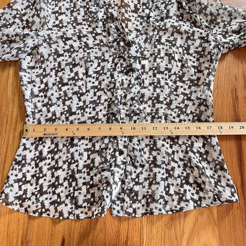 ESCADA Abstract Floral 100% SILK Sheer Blouse Peasant Sleeve Boho Corpcore L - Picture 12 of 13