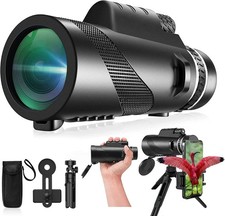 80x100 HD Monocular Telescope for Smartphone, Adults, Bird Watching, Travel-B...