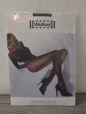 Wolford Velvet De Luxe 50 Black Opaque Tights Size M Medium NWT New in Package