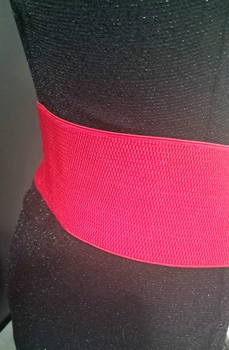 Women Wide Fashion Elastic Red Belt With Metal Buckle & Rhinestones - Picture 6 of 6