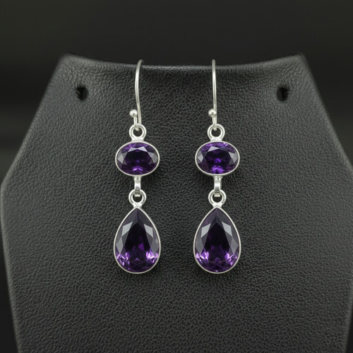 Amethyst Gemstone 925 sterling silver handmade Dangle Drop Earrings 1.90"