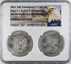 Certified 2021 ASE Silver Eagles $1 NGC MS69 Type 1/Type 2 1oz First 400 boxes