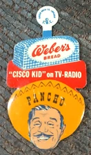 Vintage Weber's Bread Cisco Kid on TV Radio Pancho Fold Over Pin Green Duck Co