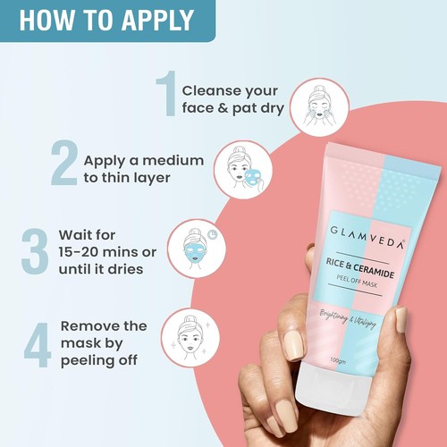 Glamveda Rice&Ceramide Korean Glass Skin Peel off Mask|Reduces Ageing sing 100gm - Picture 6 of 6