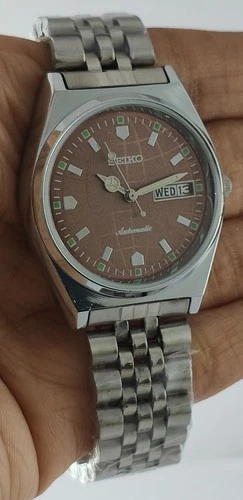 Vintage Seiko 5 Automatic Brown Dial 6309 17Jew D/D Men Wristwatch Steel Band