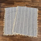 Rustic Boho Farmhouse Curtains 2 Pc Blue Cream Striped Embroidery Tassels 26x35
