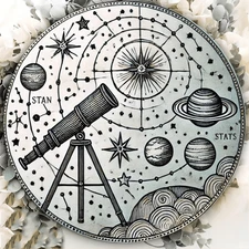 Astronomy Telescope Planets Stars Round Space Theme Art