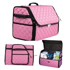 Leather Trunk Organizer with Lid for Suv and more, Foldable Car Pink-Black