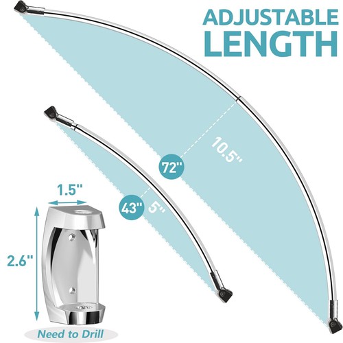 Gebogene Duschvorhangstange 43-72 cm verstellbar, Aluminium Duschstange Rostpr... - Bild 2 von 8