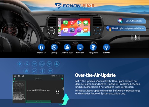 DVR+CAM+Android 13 7"IPS Autoradio GPS Navi CarPlay Für Fiat 500 500C 500S 07-15 - Bild 6 von 20