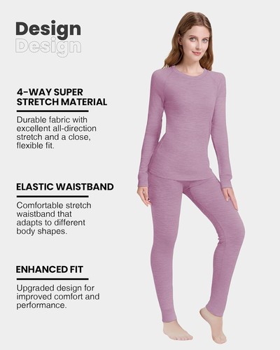 Mujeres 100% Lana Merino Conjunto de Capa Base Térmica Invierno Esquí Top UT Long Johns Set - Imagen 53 de 110