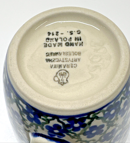 Ceramica polacca fatta a mano in Polonia, tazza da tè caffè, graziosi fiori blu 5 petali - Foto 9 di 15