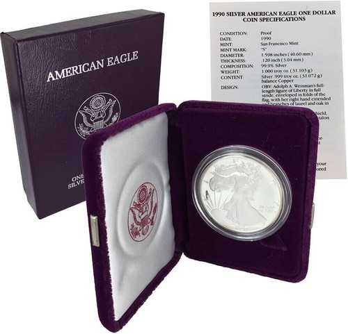1990 S Silver Proof American Eagle 1 Oz. ~ Mint w/BOX and COA🔥!