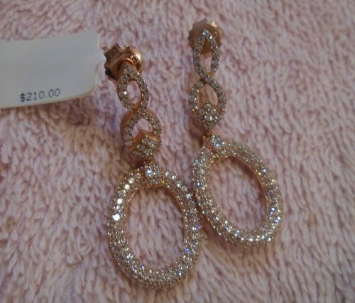 Rose Gold Plated Sterling Silver .925 Cubic Zirconia Dangling Earring - Picture 5 of 5