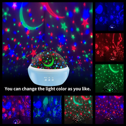 Night Light for Kids,360° Rotating Starry Night Light Projector for Babys,Ocean - Picture 4 of 8