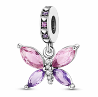Charm AnhäNger FüR Armband Schmetterling Pink Lila Silber Zirkonia Geschenkidee