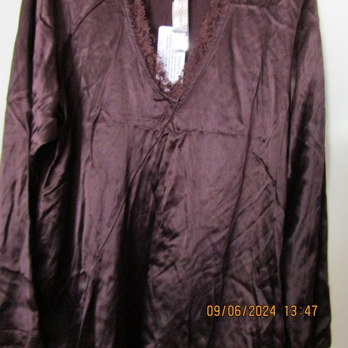 Lucious Take The Plunge Slinky Silk Brown Scrunched Top Has Lace Trim NWT 16 - Picture 3 of 9