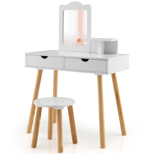 Postazione Trucco per Bambina 2 in 1, Toeletta E Sgabello in Legno Con Specchio  - Bild 5 von 12
