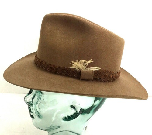 Outback Brown Felt Cowboy Stockman Hat Braided Band USA-Made 100% Wool Small