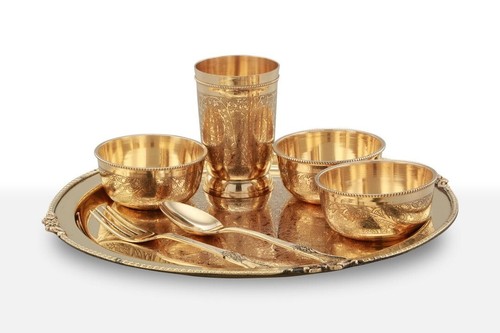 Brass Dinner Set Etched 7 Pieces - Picture 4 of 12