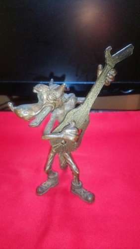 Vintage Bronze Wolf mit Gitarre Cartoon Nu Pogodi NIMOR UdSSR Statue Figur - Bild 1 von 6