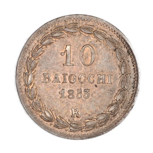 ITALIA STATO PONTIFICIO PIO IX 10 Baiocchi 1853-R AN. VII - AG - Imagen 2 de 2