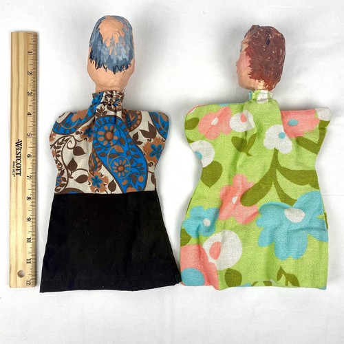 Two Antique Hand Made Paper Mache Puppet Dolls Vintage Papier-mâché Handmade - Picture 9 of 9