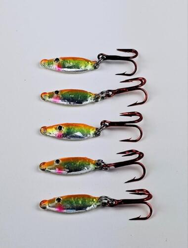 (Lotto di 5) Mini cucchiaio da jigging ghiaccio retro luminoso 1/16 oz taglia 10 gancio alto 3/4" Lg - Foto 3 di 3