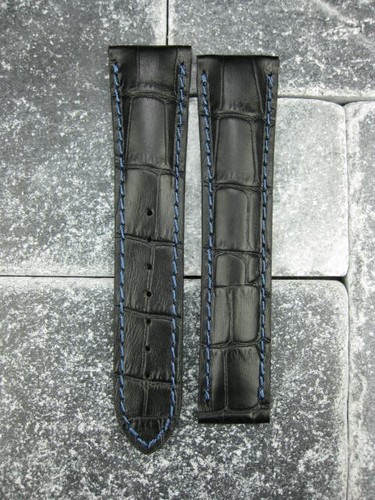 New 22mm Leather Strap Black Deployment Watch Band for OMEGA Seamaster - Picture 6 of 27