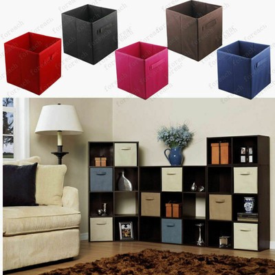 6 Collapsible Foldable Cloth Fabric Cubby Cube Storage Bins Baskets For Shelves