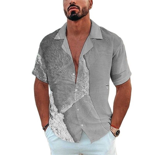 Mens Loose Fit Short Sleeve Shirt with Unique Marine Organism Print, Polyester F - Picture 80 of 93