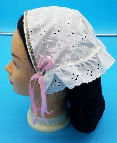 Civil War Style DAY CAPS Your Choice of White Cotton Trimmed with Lace & Ribbons - Picture 14 of 35