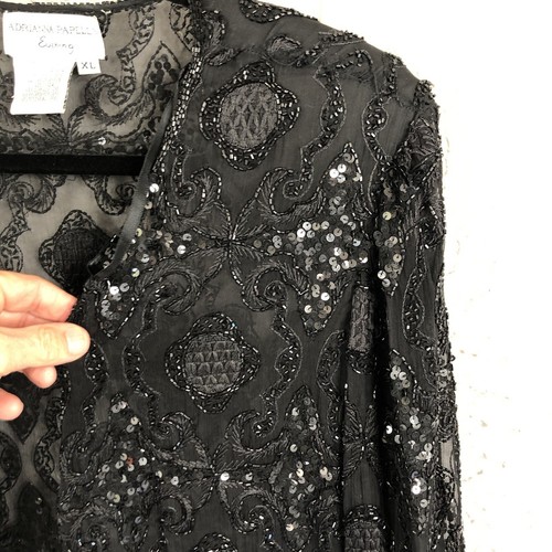 Adrianna Papell Beaded Duster Women XL Black Sheer Fairy Event Formal Whimsigoth - Picture 4 of 17