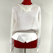 Nicola 12 white satin blouse vintage 1980 s pleats peplum beaded Edwardian chic