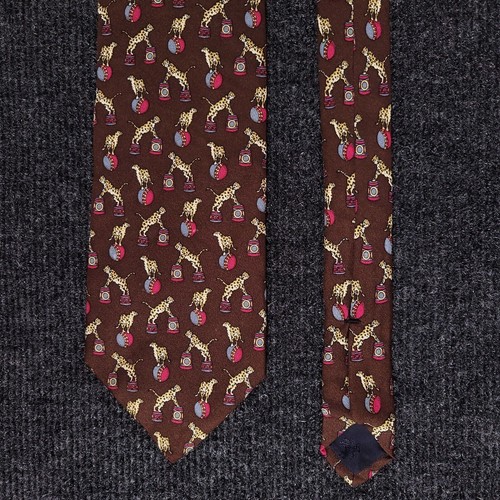 Brooks Brothers Makers Tie Silk Brown Cheetah Circus Motif Men's 3 3/4"W 56"L - Picture 3 of 10