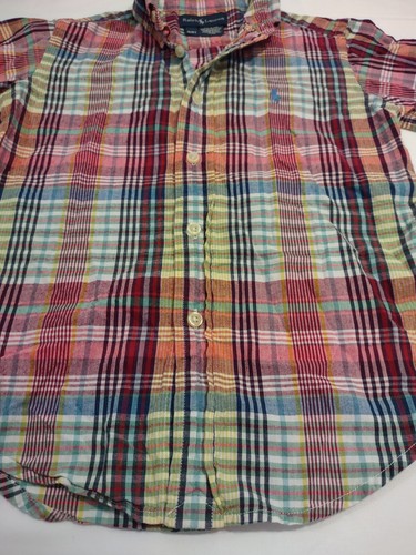 Ralph Lauren Boy's 4/4T Button-Up Short Sleeve Shirt Plaid Cotton Multicolor - Picture 3 of 4