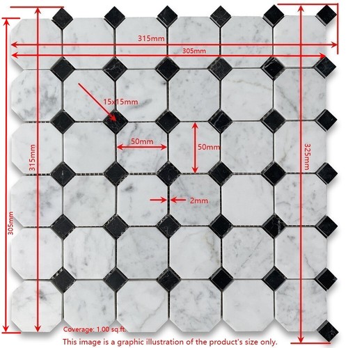 C801XH Carrara Marble Octagon Mosaic Vintage Tile Honed 2" White Venato - Picture 12 of 12