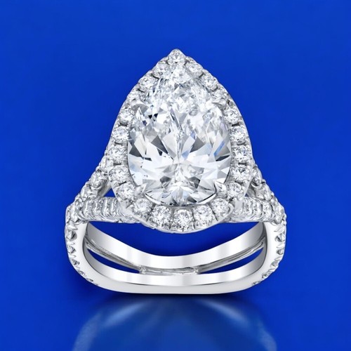 Womens Engagement Ring 4.50 Ct IGI Lab Created Pear Cut Diamond 18k White Gold - Picture 2 of 14