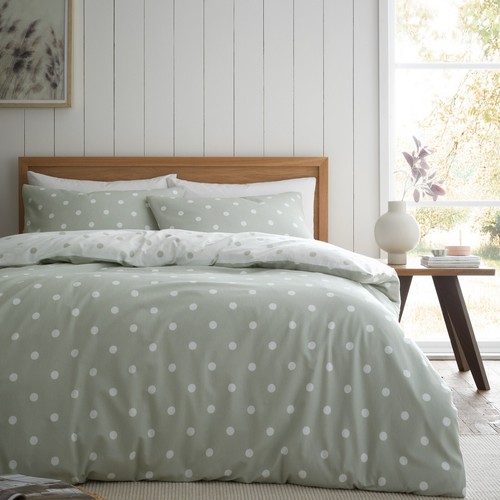 Catherine Lansfield Brushed Polka Dot Duvet Cover Bedding Range Green - Picture 12 of 44