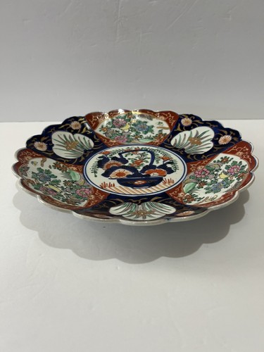 Antique Japanese Meiji Imari Charger Scalloped 12'' Floral Motif Hand Painted - Picture 3 of 10