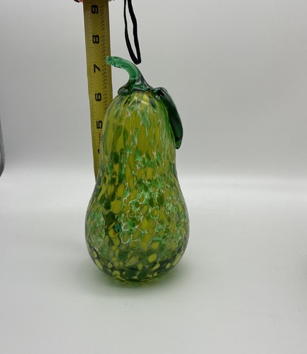 Vintage Hand Blown Murano Style Art Glass Green & Yellow Mottled Pear Figurine - Picture 10 of 10